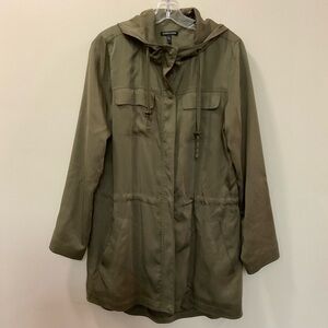 EILEEN FISHER Army Green Drawstring Waist Hooded Jacket Fully Lined  Siz…
